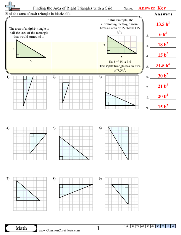  - Finding the Area of Right Triangles with a Grid worksheet